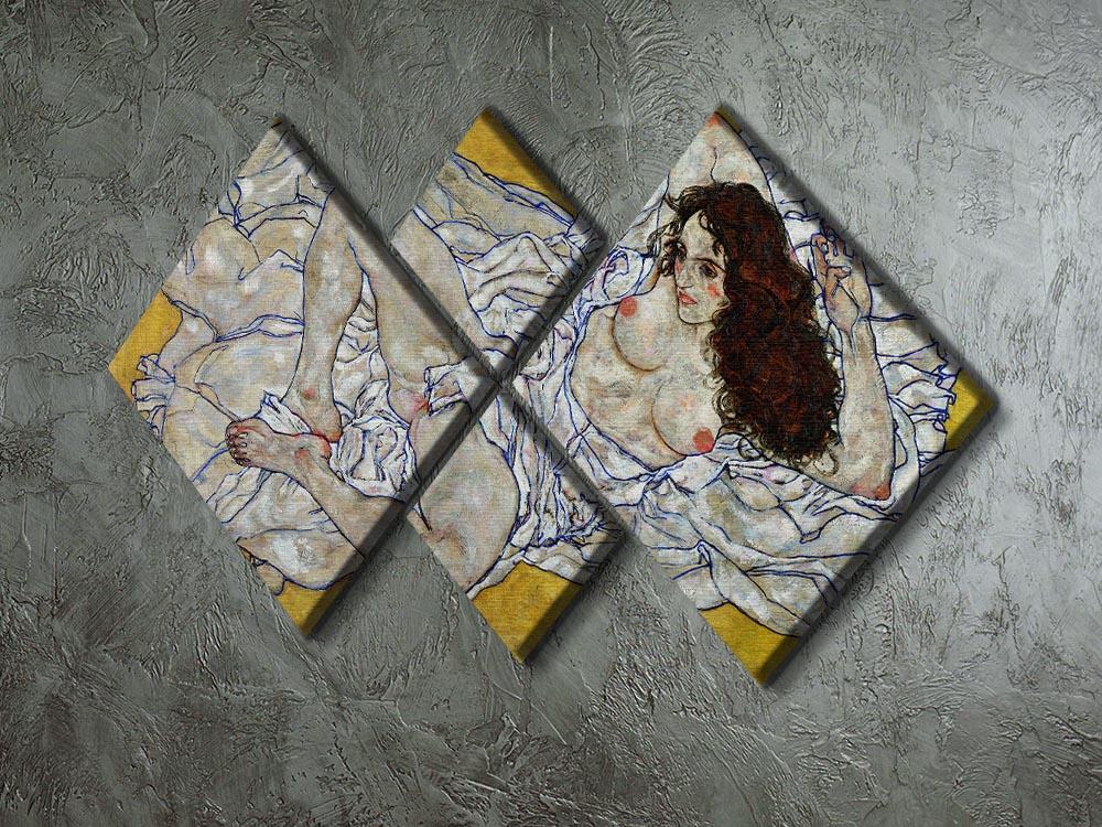 Resting nude by Egon Schiele 4 Square Multi Panel Canvas - Canvas Art Rocks - 2