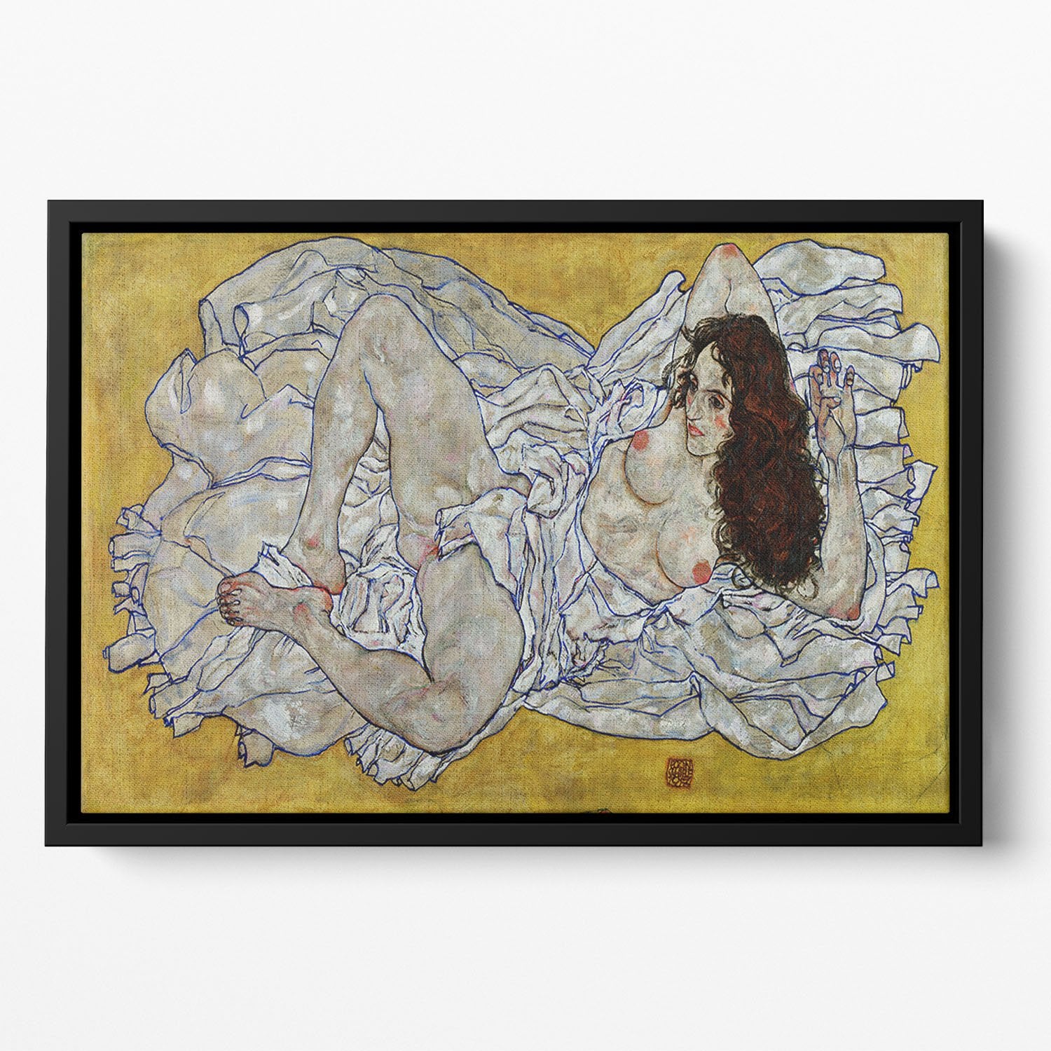 Resting nude by Egon Schiele Floating Framed Canvas