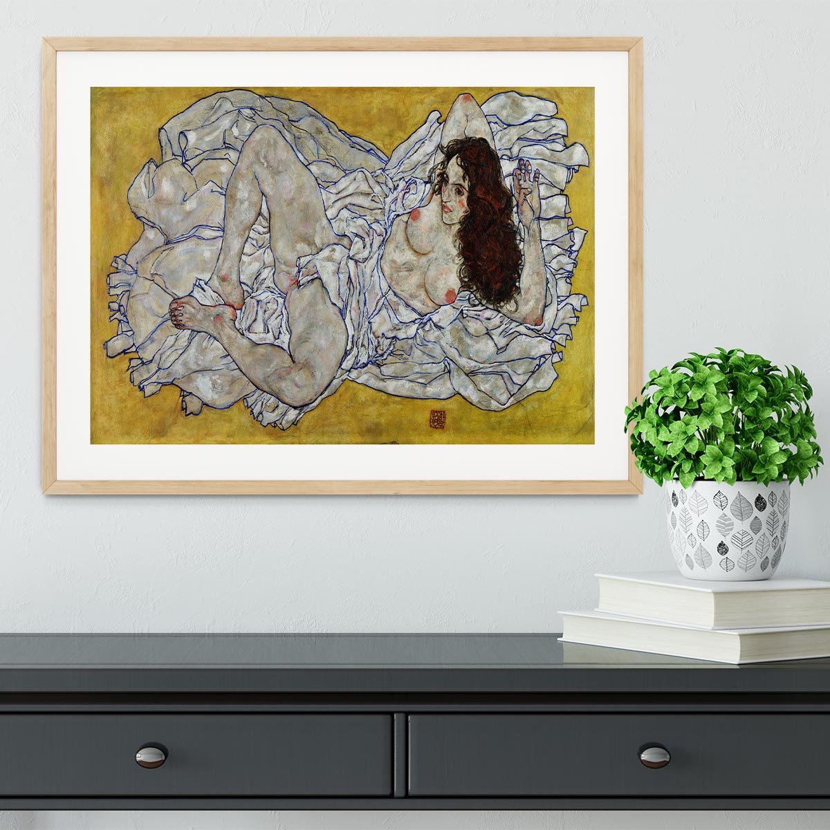 Resting nude by Egon Schiele Framed Print - Canvas Art Rocks - 3