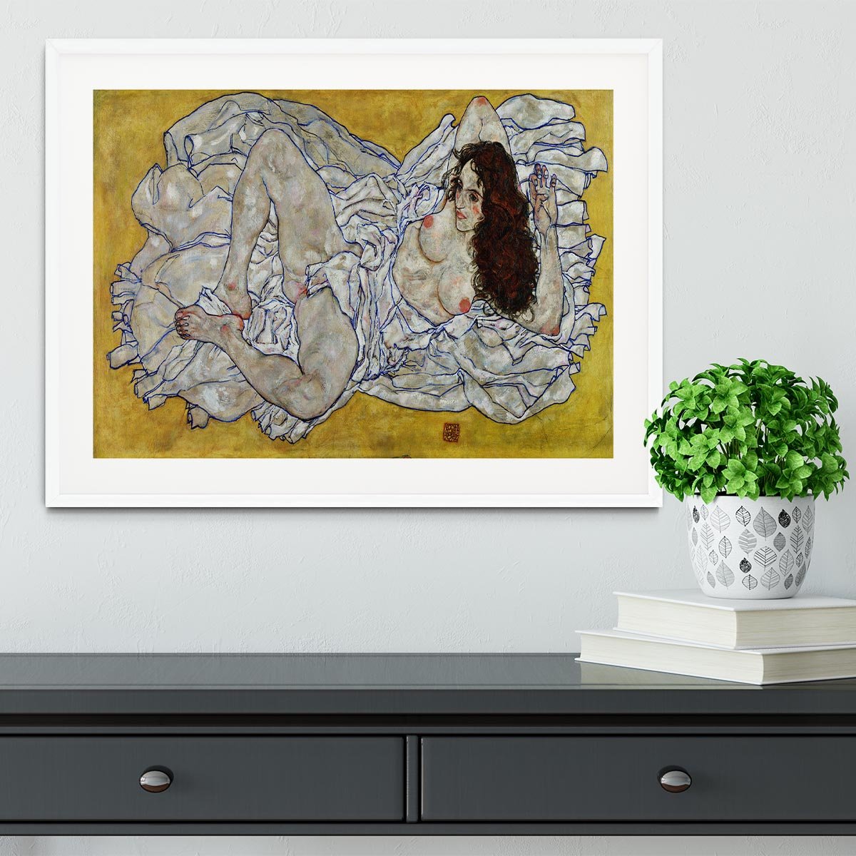 Resting nude by Egon Schiele Framed Print - Canvas Art Rocks - 5