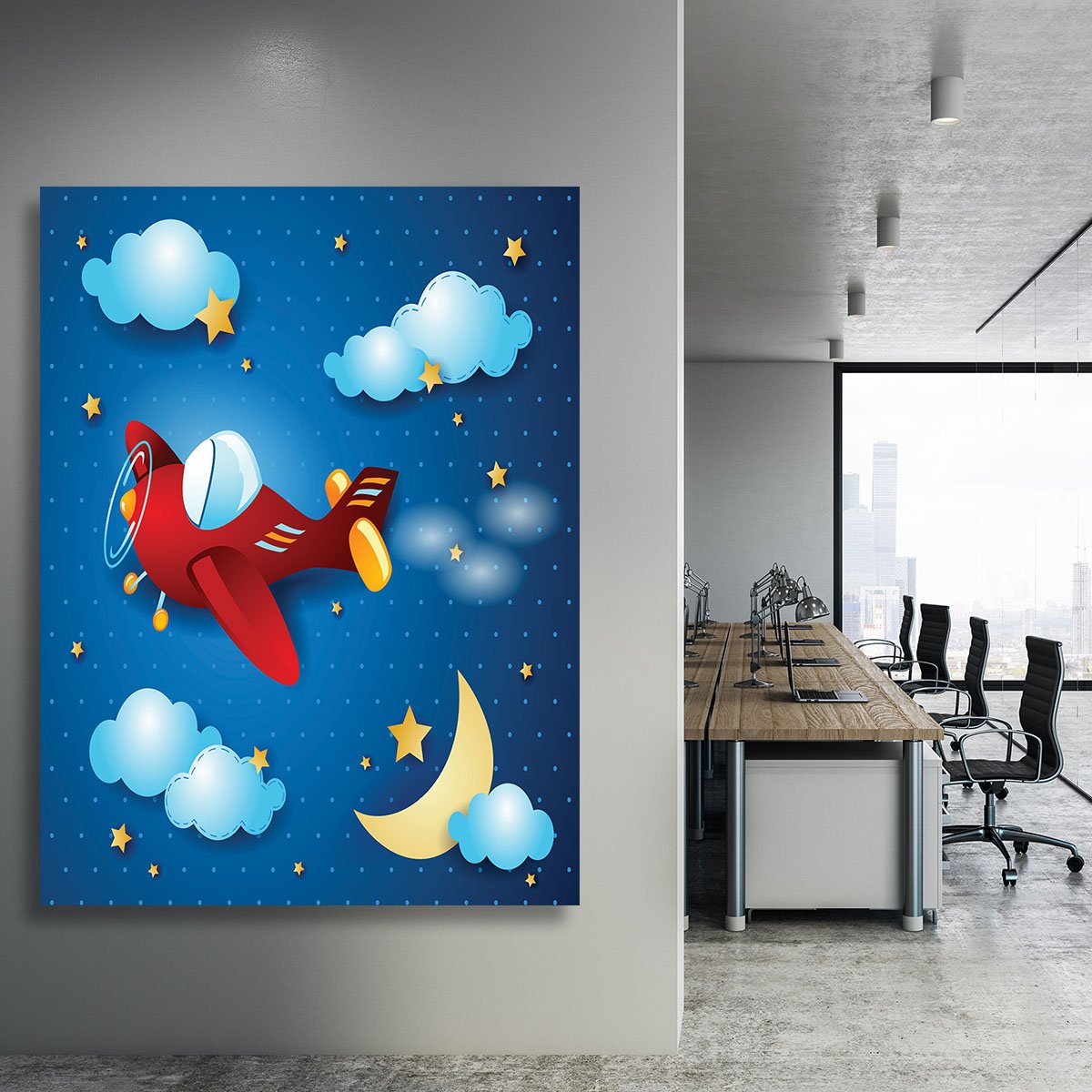 Retro airplane by night Canvas Print or Poster