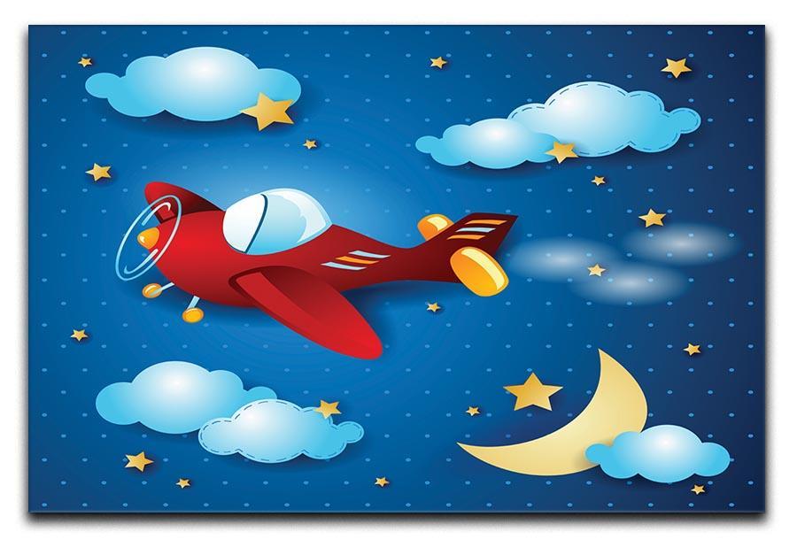 Retro airplane by night Canvas Print or Poster  - Canvas Art Rocks - 1