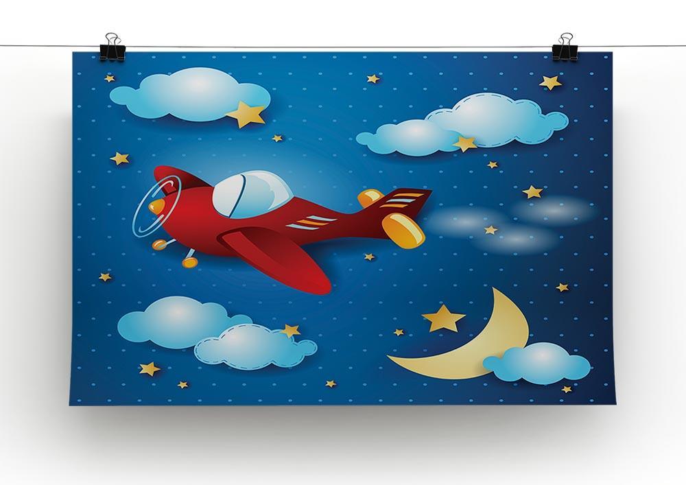 Retro airplane by night Canvas Print or Poster - Canvas Art Rocks - 2