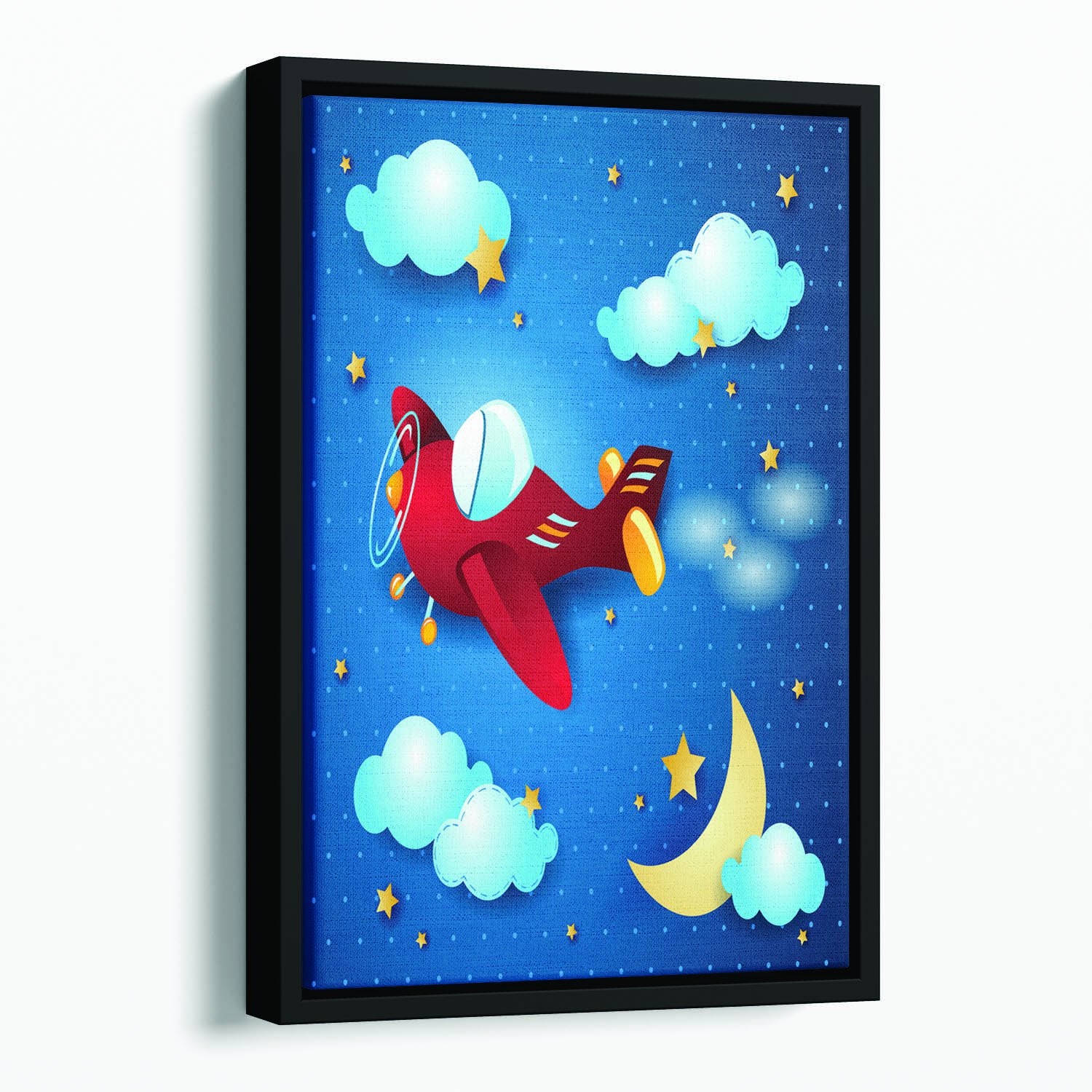 Retro airplane by night Floating Framed Canvas