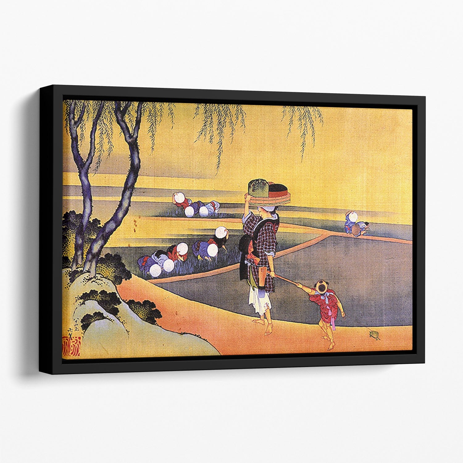 Rice fields by Hokusai Floating Framed Canvas