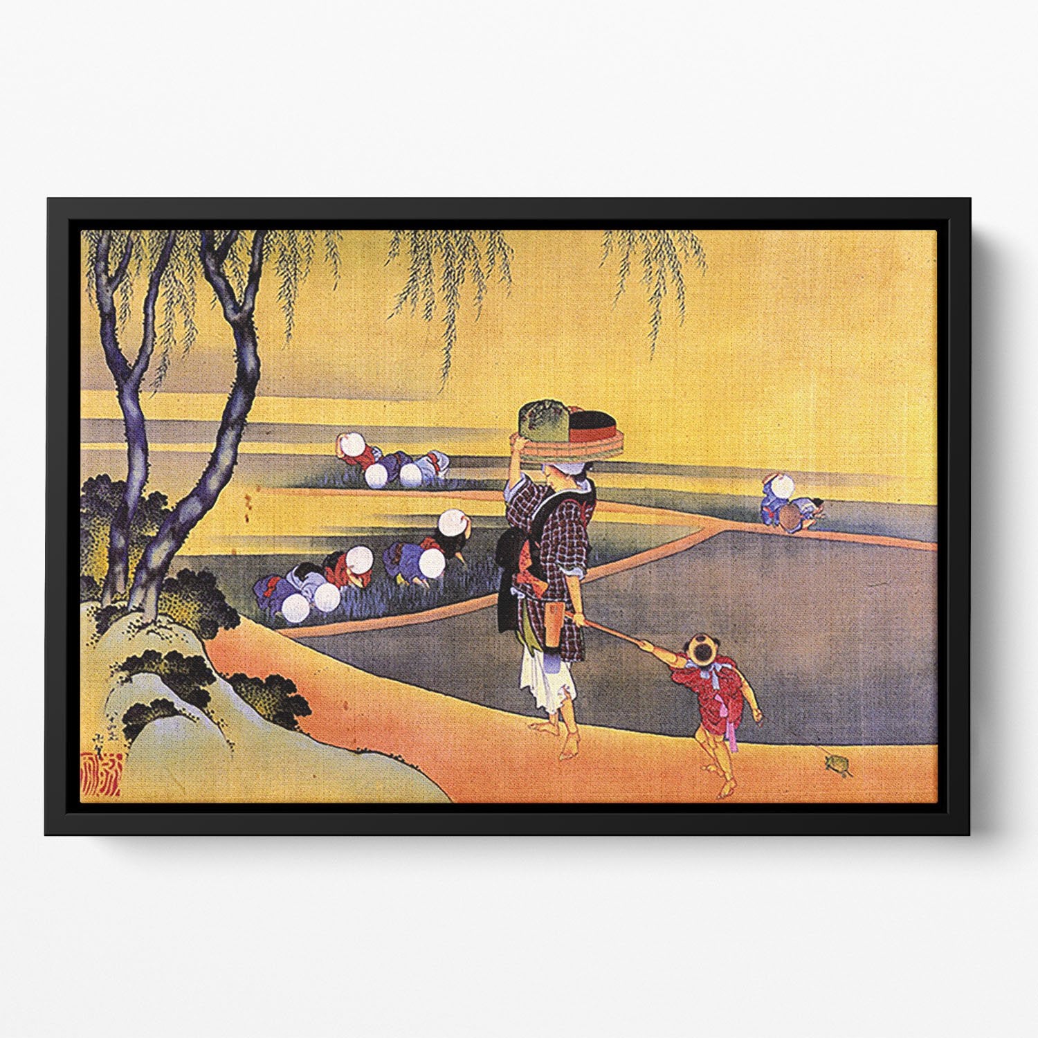 Rice fields by Hokusai Floating Framed Canvas