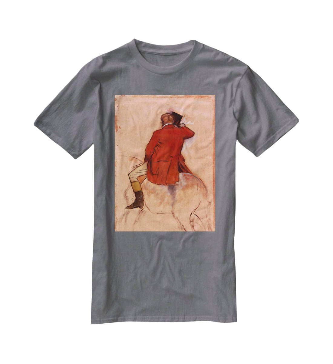 Rider with red jacket by Degas T-Shirt - Canvas Art Rocks - 3