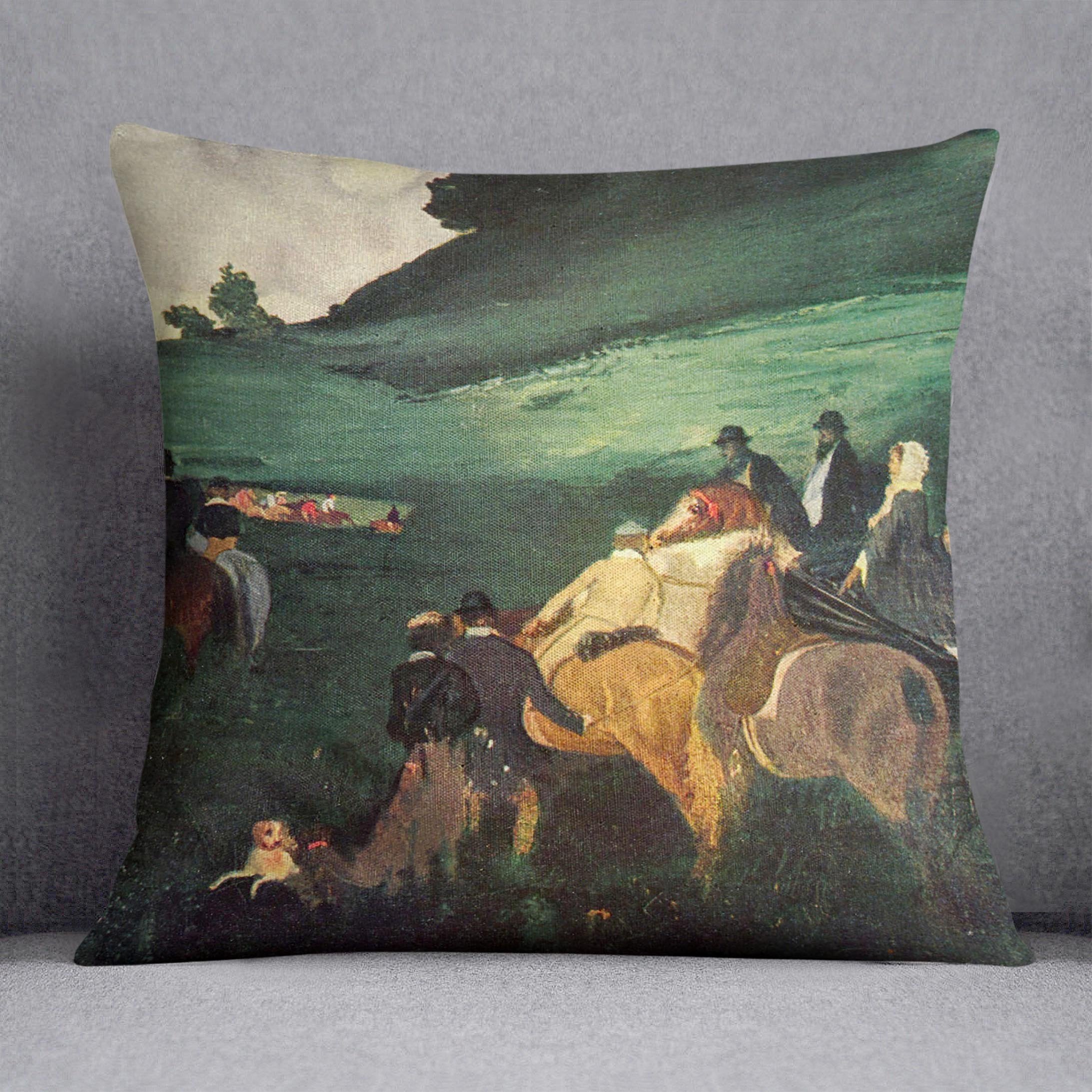 Riders in the landscape by Degas Cushion