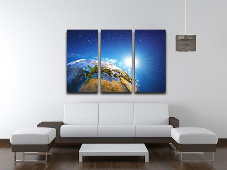 Rising sun over the Earth and its landforms 3 Split Panel Canvas Print - Canvas Art Rocks - 3