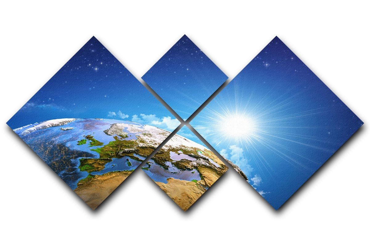 Rising sun over the Earth and its landforms 4 Square Multi Panel Canvas  - Canvas Art Rocks - 1
