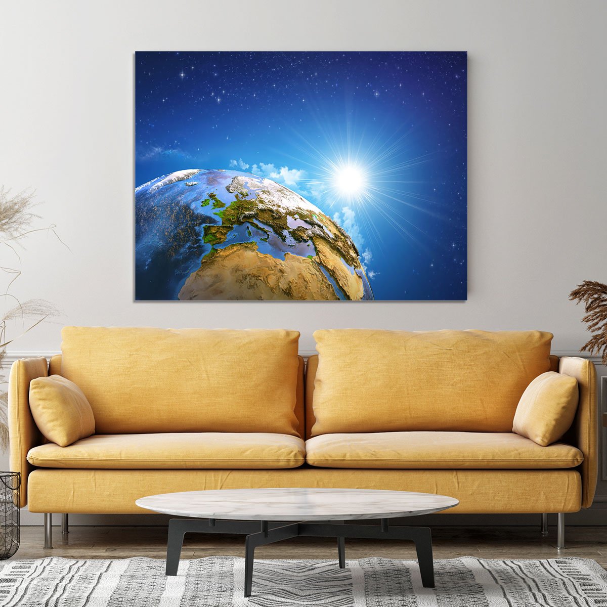 Rising sun over the Earth and its landforms Canvas Print or Poster