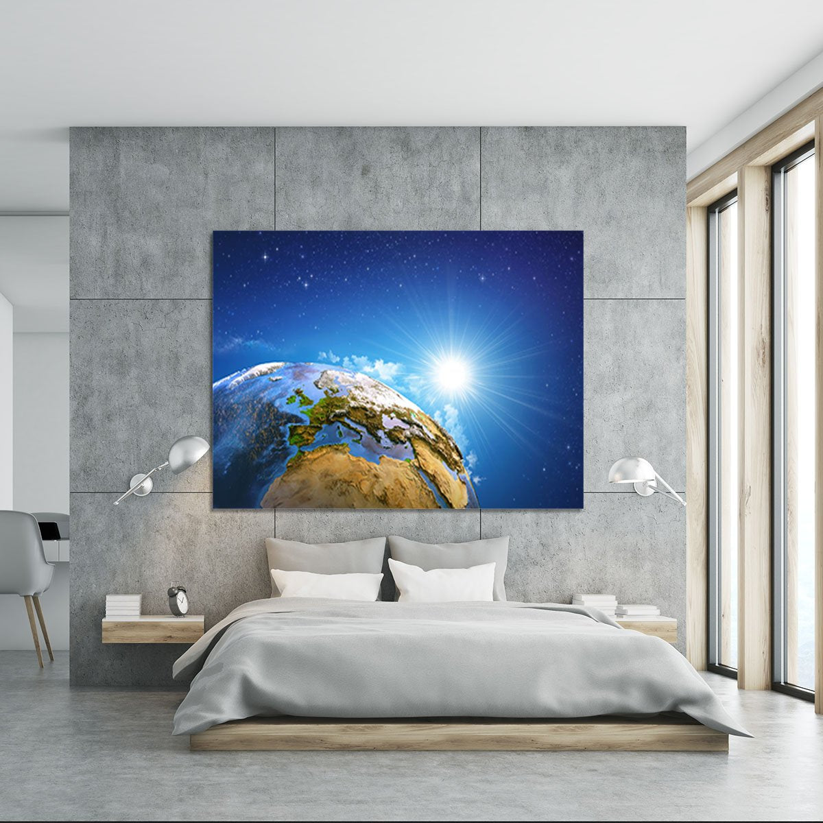 Rising sun over the Earth and its landforms Canvas Print or Poster