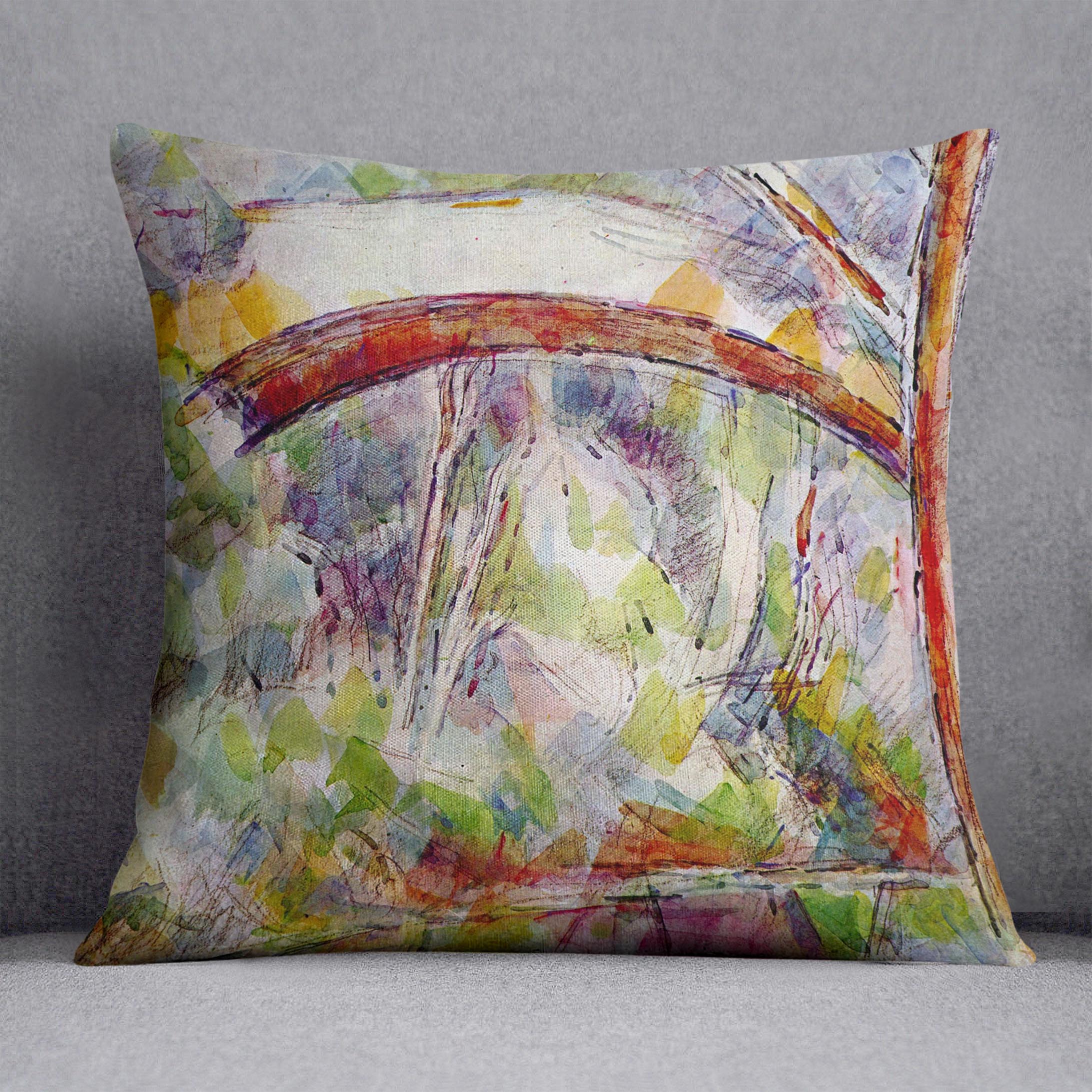 River at the Bridge of Three Sources by Cezanne Cushion - Canvas Art Rocks - 1