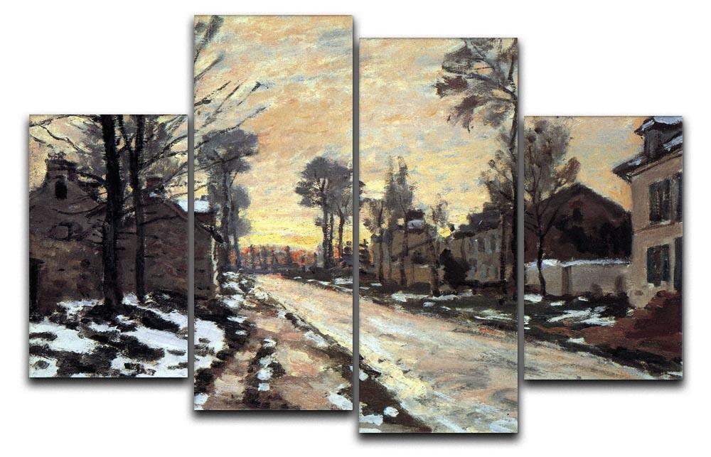 Road to Louveciennes melting snow children sunset by Monet 4 Split Panel Canvas  - Canvas Art Rocks - 1