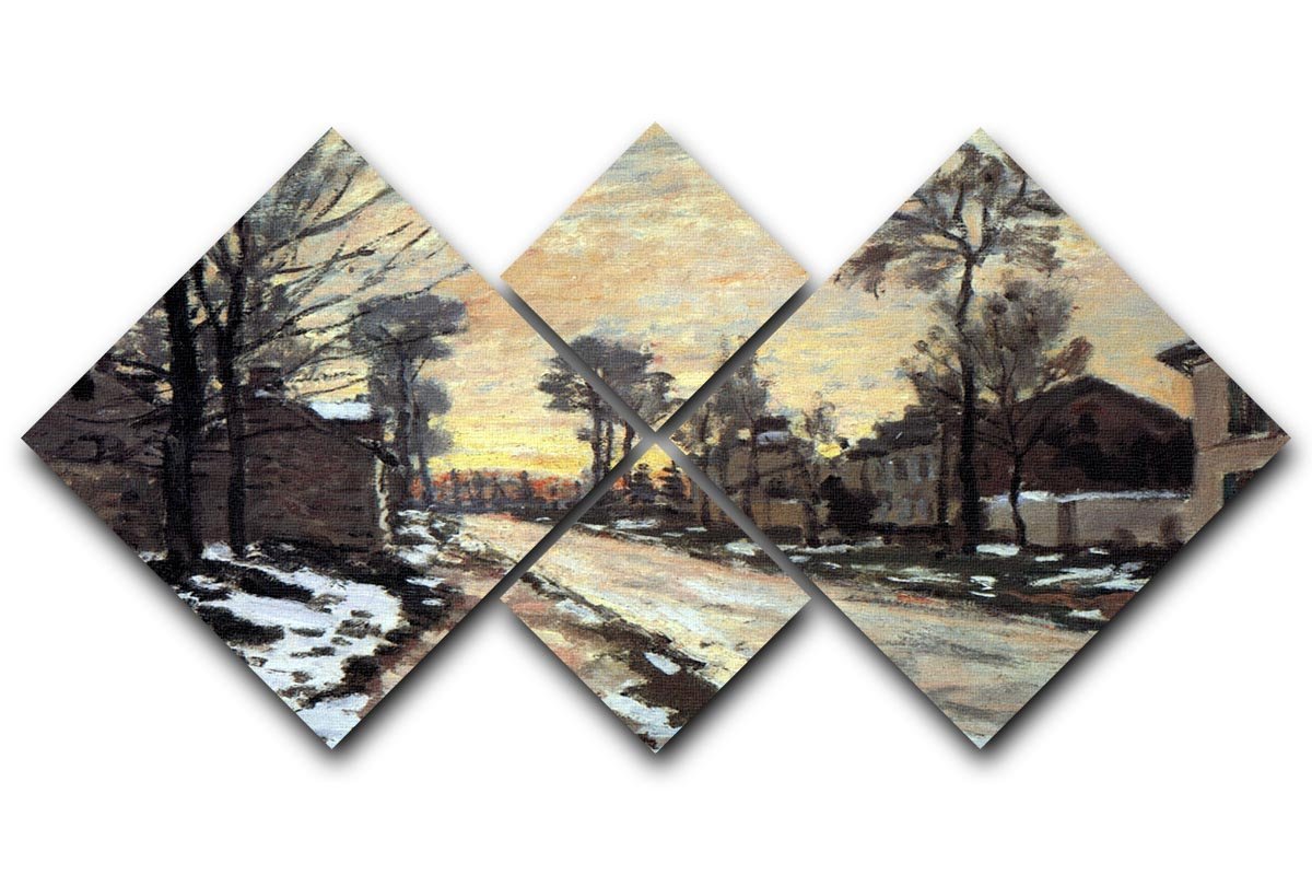 Road to Louveciennes melting snow children sunset by Monet 4 Square Multi Panel Canvas  - Canvas Art Rocks - 1