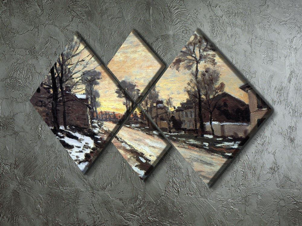 Road to Louveciennes melting snow children sunset by Monet 4 Square Multi Panel Canvas - Canvas Art Rocks - 2