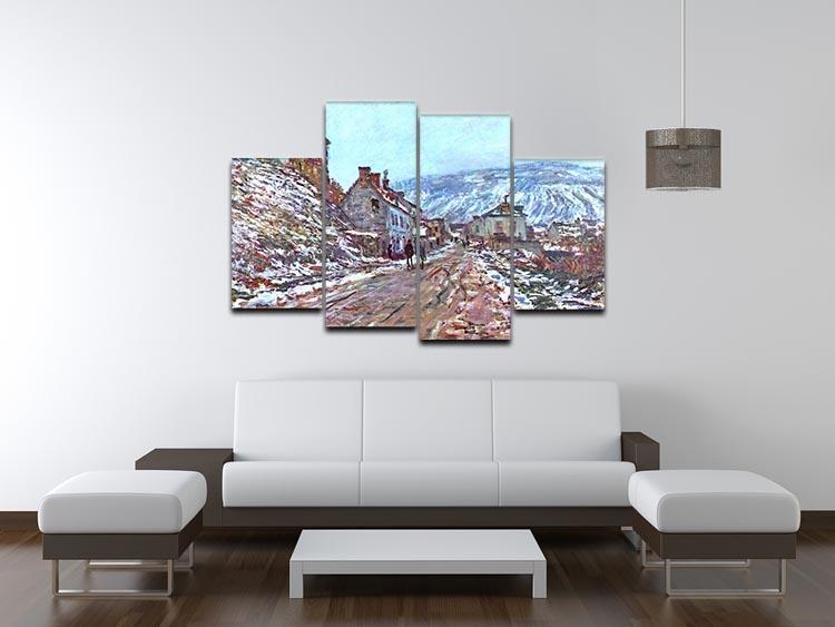 Road to Vetheuil in winter by Monet 4 Split Panel Canvas - Canvas Art Rocks - 3