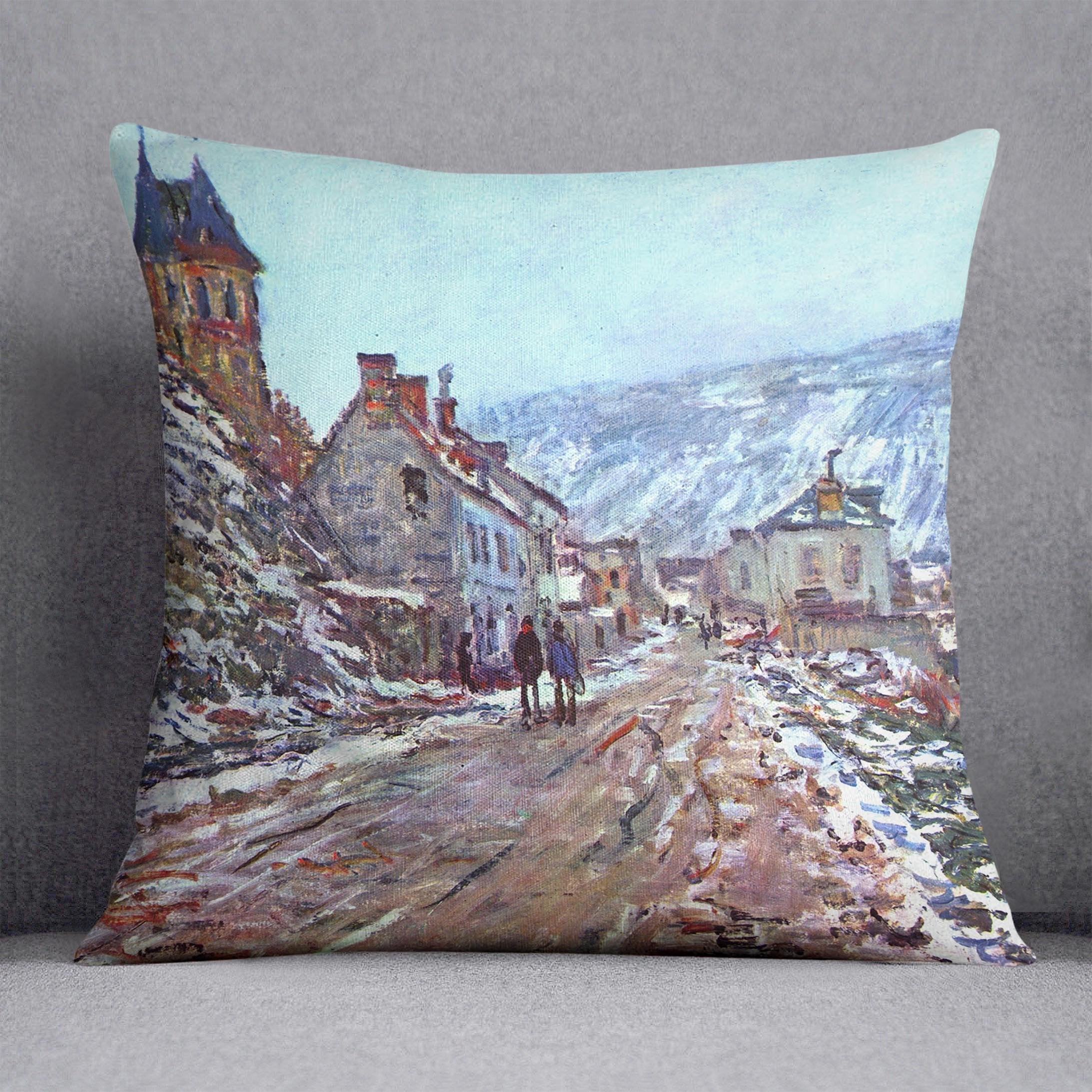Road to Vetheuil in winter by Monet Throw Pillow