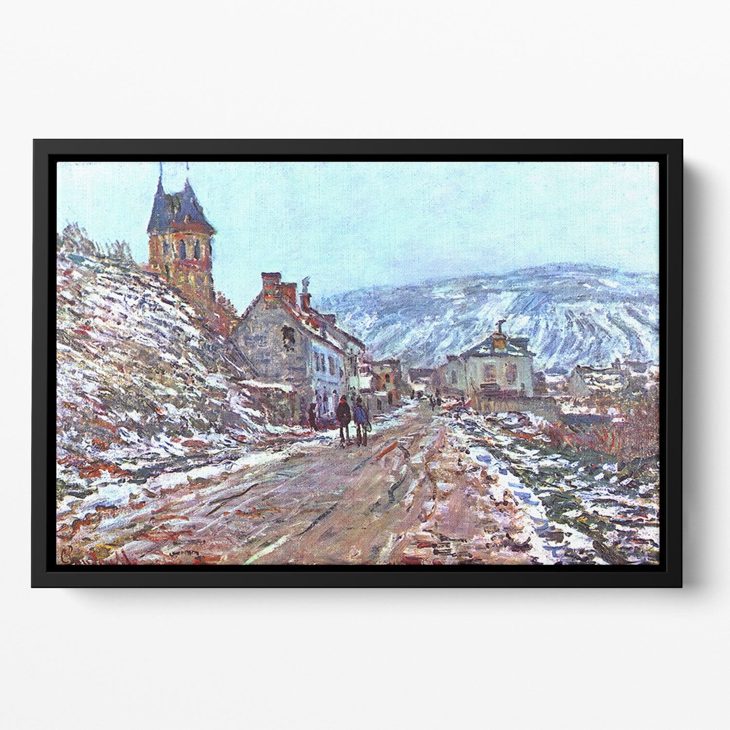 Road to Vetheuil in winter by Monet Floating Framed Canvas