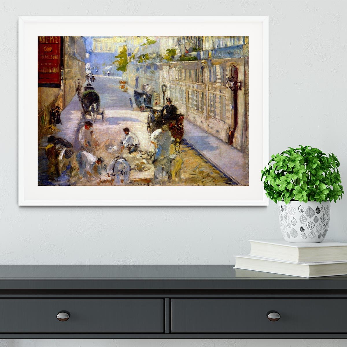 Road workers rue de Berne by Manet Framed Print - Canvas Art Rocks - 5