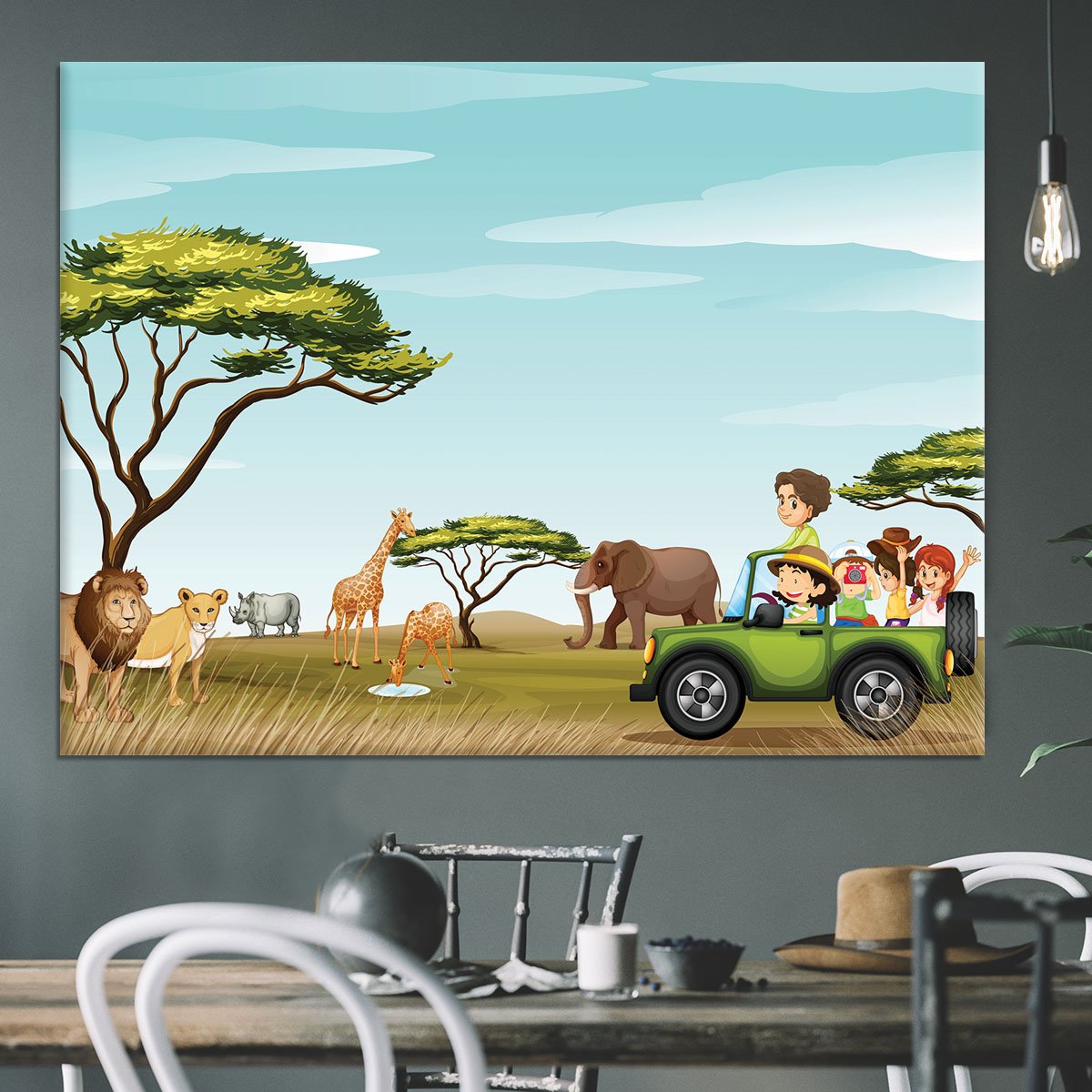 Roadtrip in the field full of animals Canvas Print or Poster