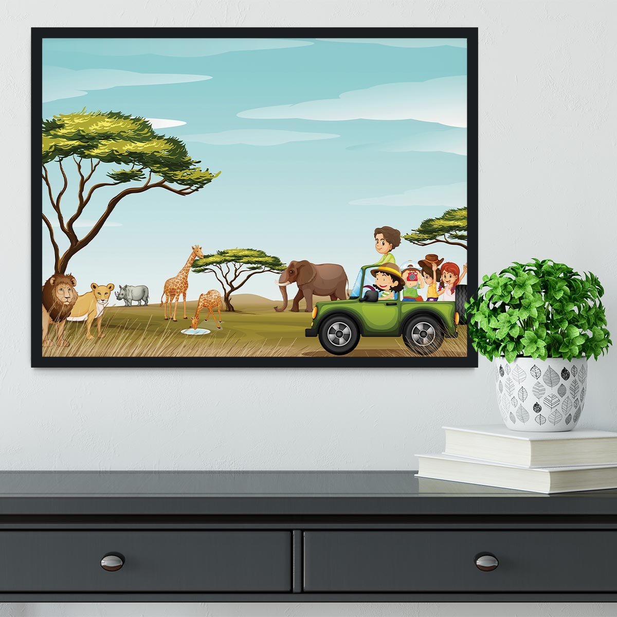 Roadtrip in the field full of animals Framed Print - Canvas Art Rocks - 2