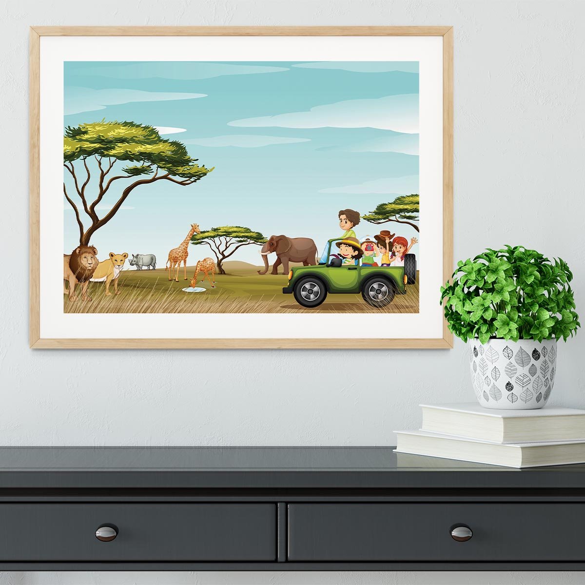 Roadtrip in the field full of animals Framed Print - Canvas Art Rocks - 3
