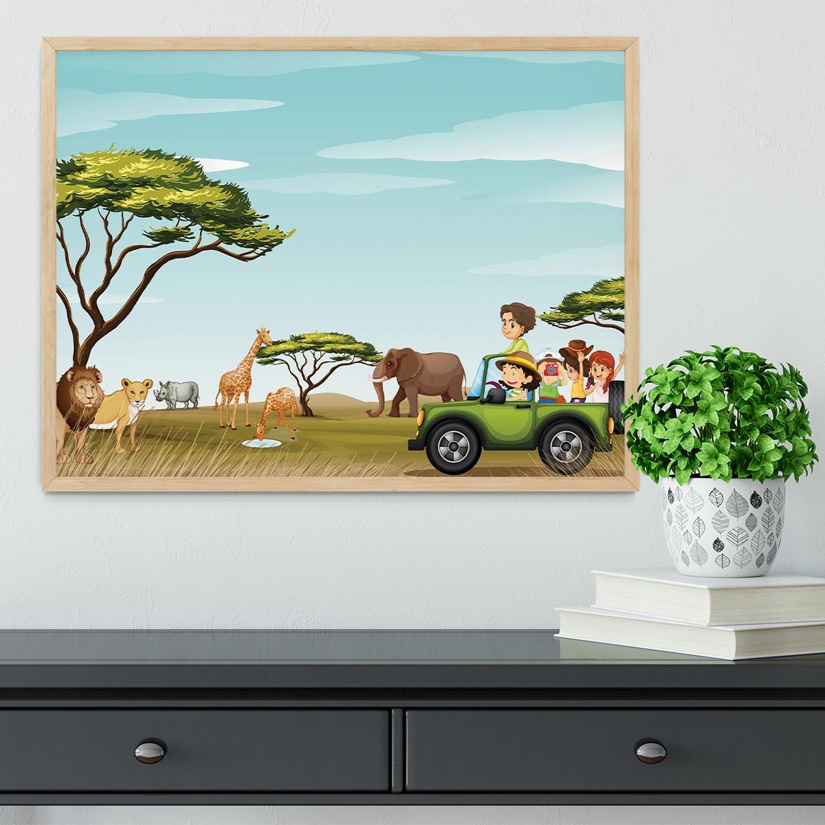 Roadtrip in the field full of animals Framed Print - Canvas Art Rocks - 4