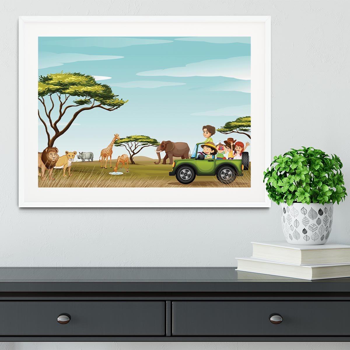 Roadtrip in the field full of animals Framed Print - Canvas Art Rocks - 5