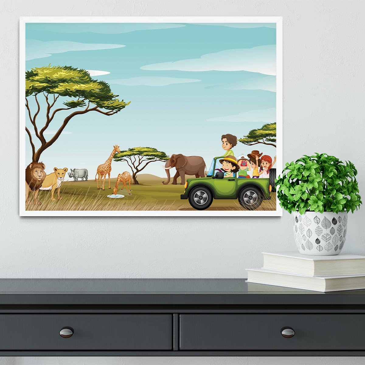 Roadtrip in the field full of animals Framed Print - Canvas Art Rocks -6