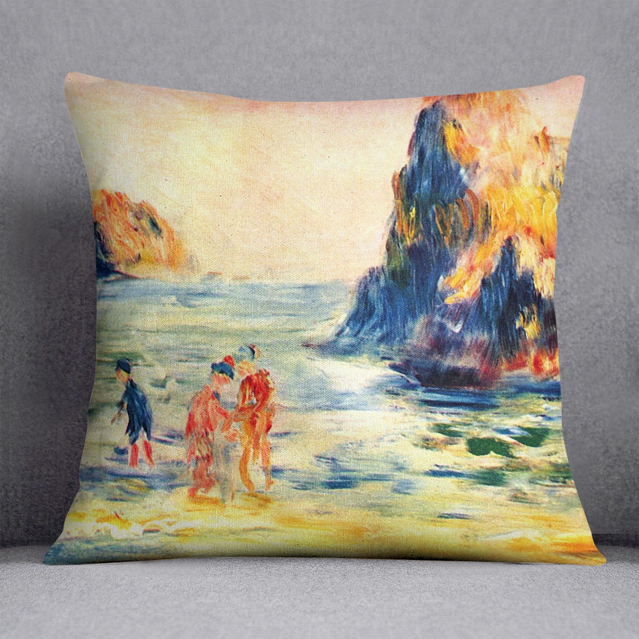 Rock cliffs in Guernsey by Renoir Throw Pillow