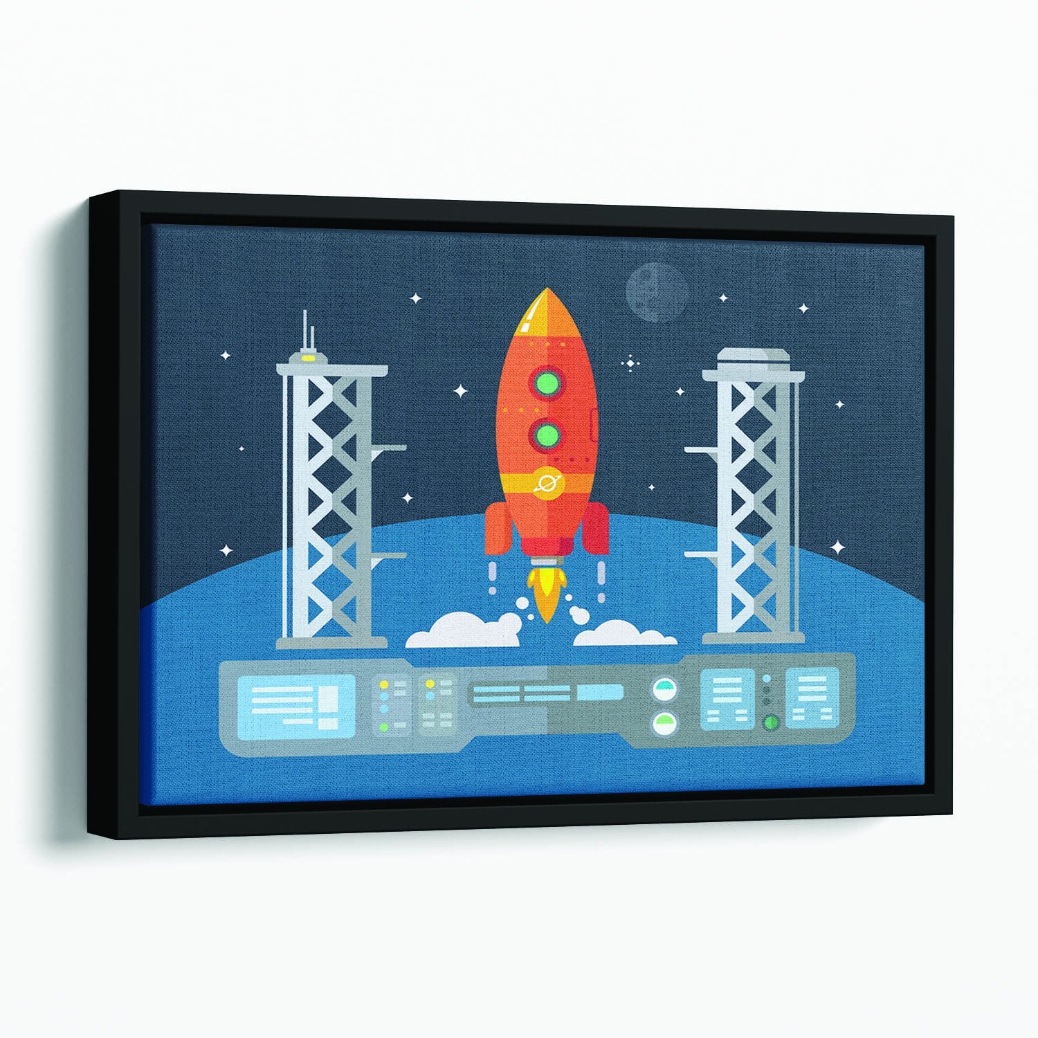 Rocket Startup Flat Desing Concept Floating Framed Canvas