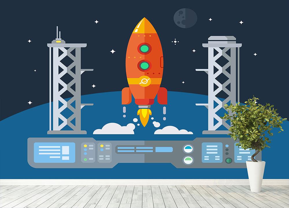 Rocket Startup Flat Desing Concept Wall Mural Wallpaper - Canvas Art Rocks - 4