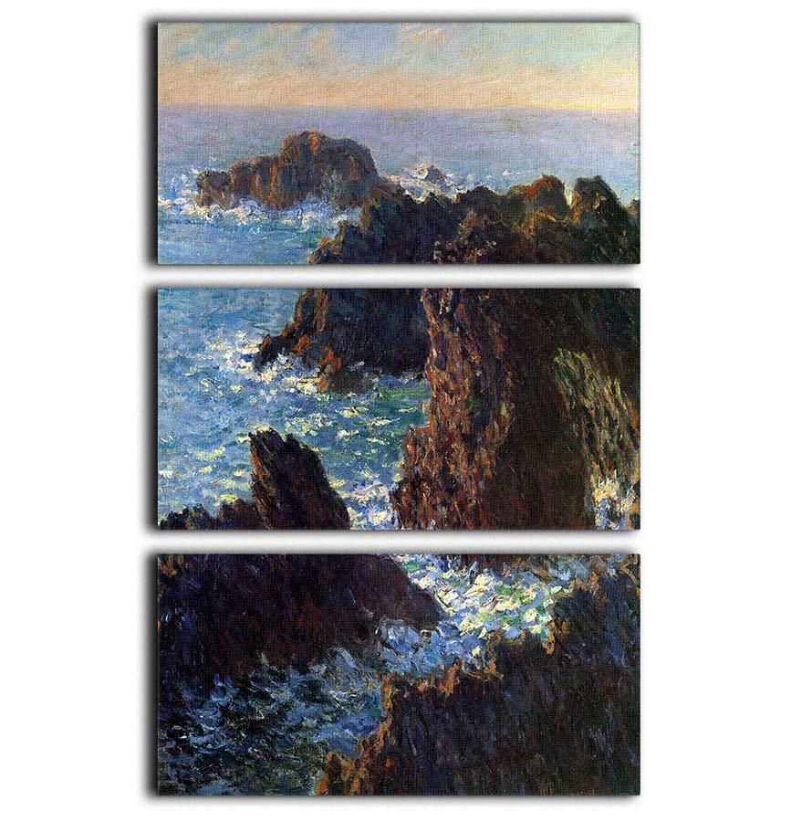 Rocky peaks at the Belle Ile by Monet 3 Split Panel Canvas Print - Canvas Art Rocks - 1