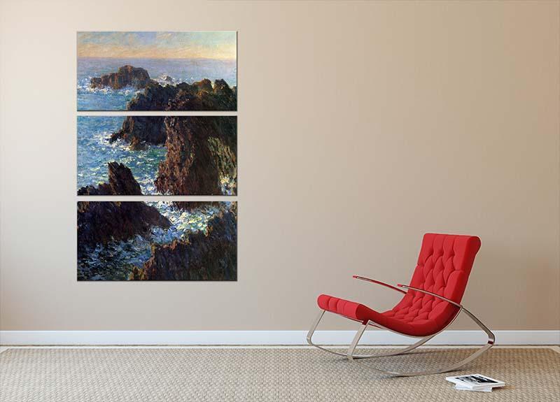 Rocky peaks at the Belle Ile by Monet 3 Split Panel Canvas Print - Canvas Art Rocks - 2