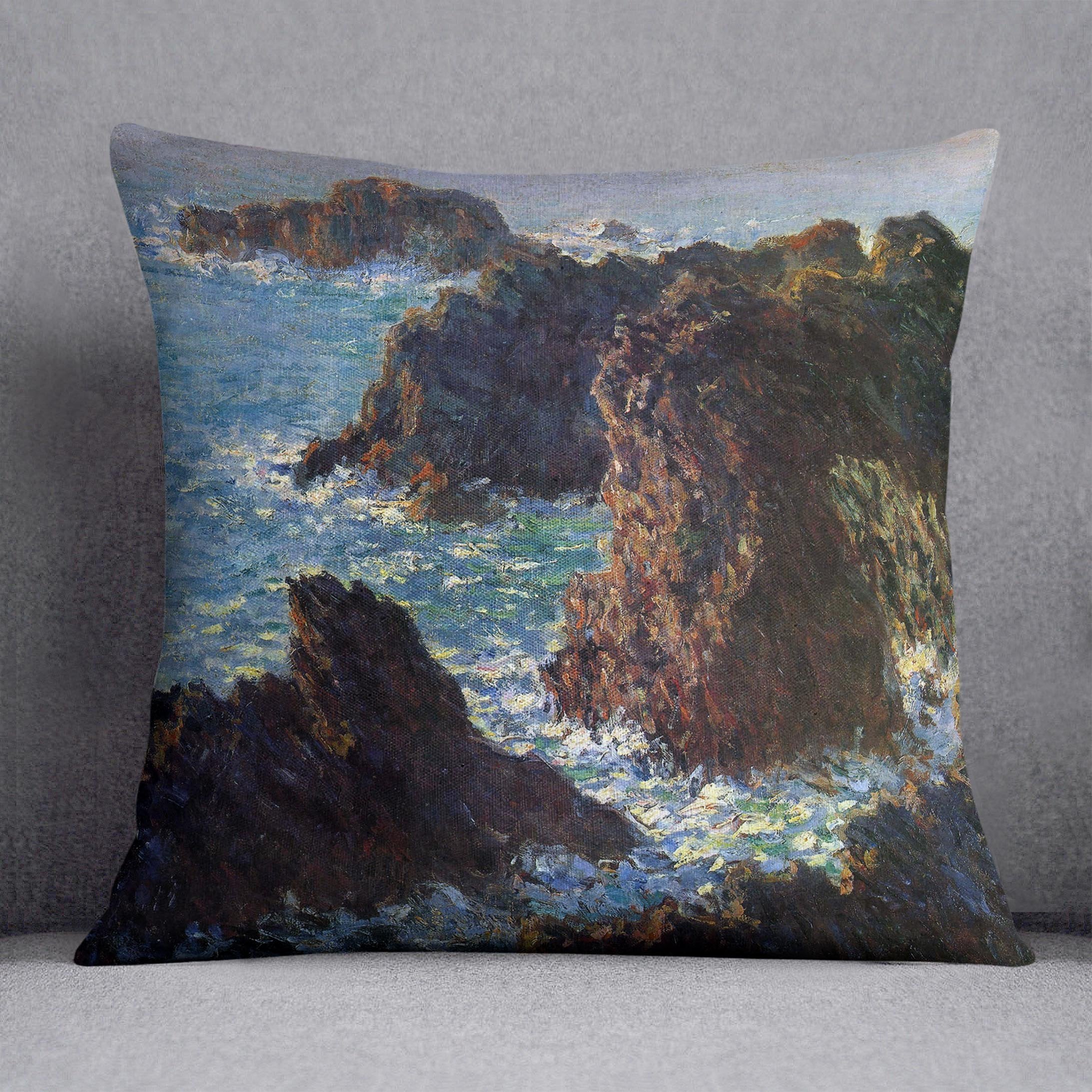 Rocky peaks at the Belle Ile by Monet Throw Pillow
