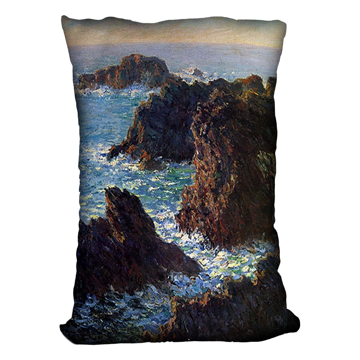 Rocky peaks at the Belle Ile by Monet Throw Pillow