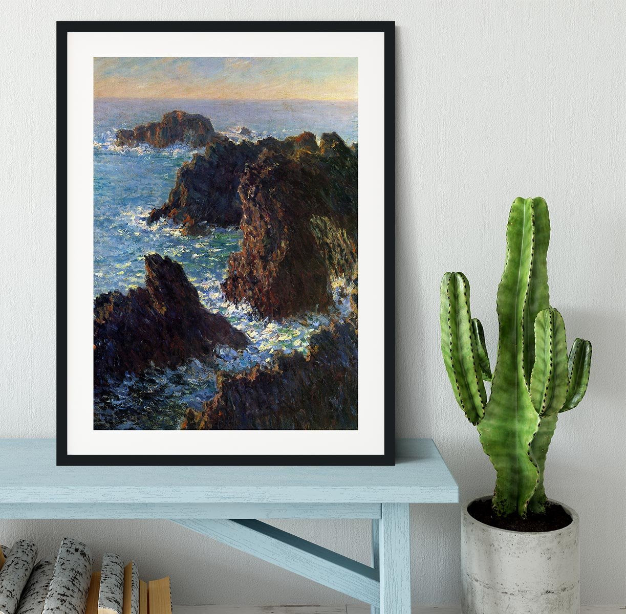 Rocky peaks at the Belle Ile by Monet Framed Print - Canvas Art Rocks - 1