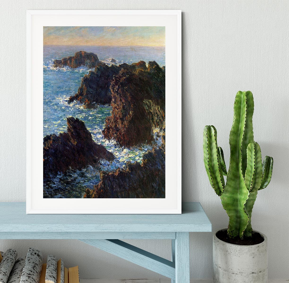 Rocky peaks at the Belle Ile by Monet Framed Print - Canvas Art Rocks - 5