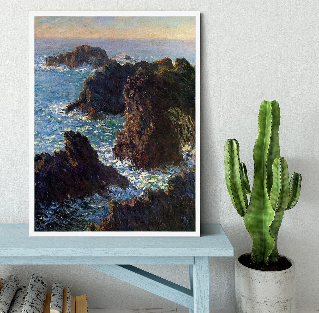 Rocky peaks at the Belle Ile by Monet Framed Print - Canvas Art Rocks -6