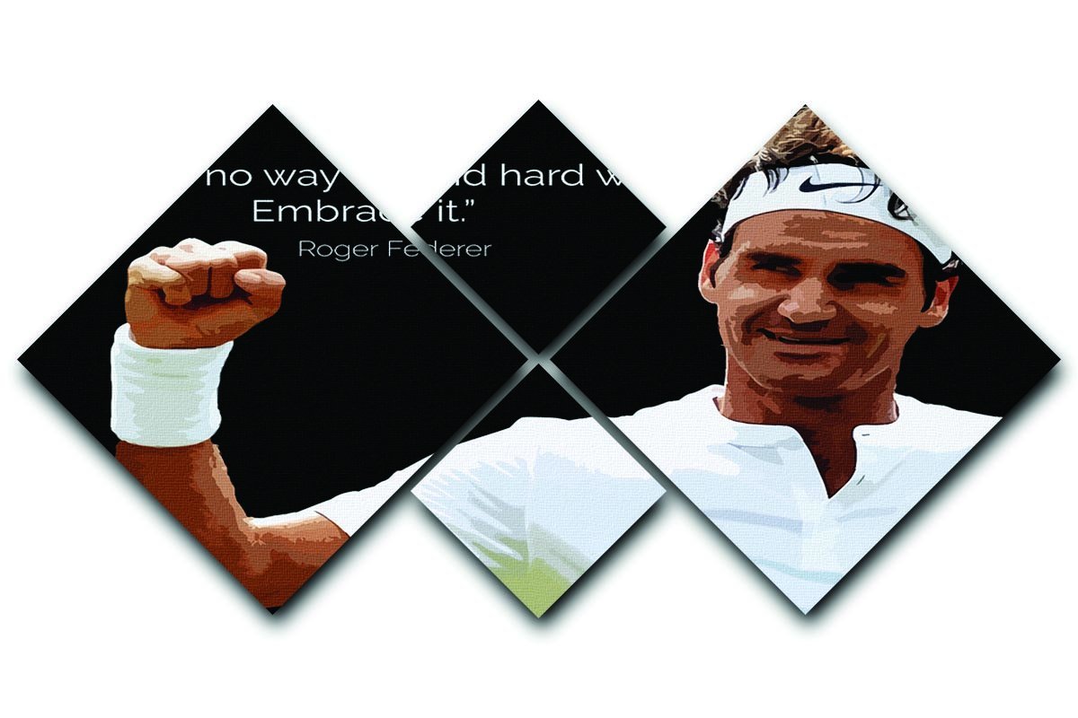 Roger Federer Hard Work 4 Square Multi Panel Canvas  - Canvas Art Rocks - 1