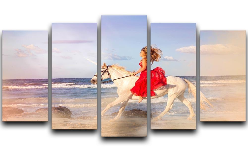 Romantic woman bareback riding 5 Split Panel Canvas  - Canvas Art Rocks - 1