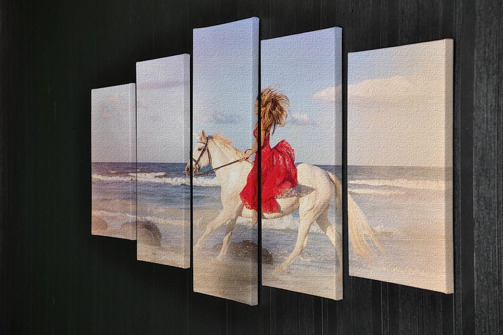 Romantic woman bareback riding 5 Split Panel Canvas  - Canvas Art Rocks - 2