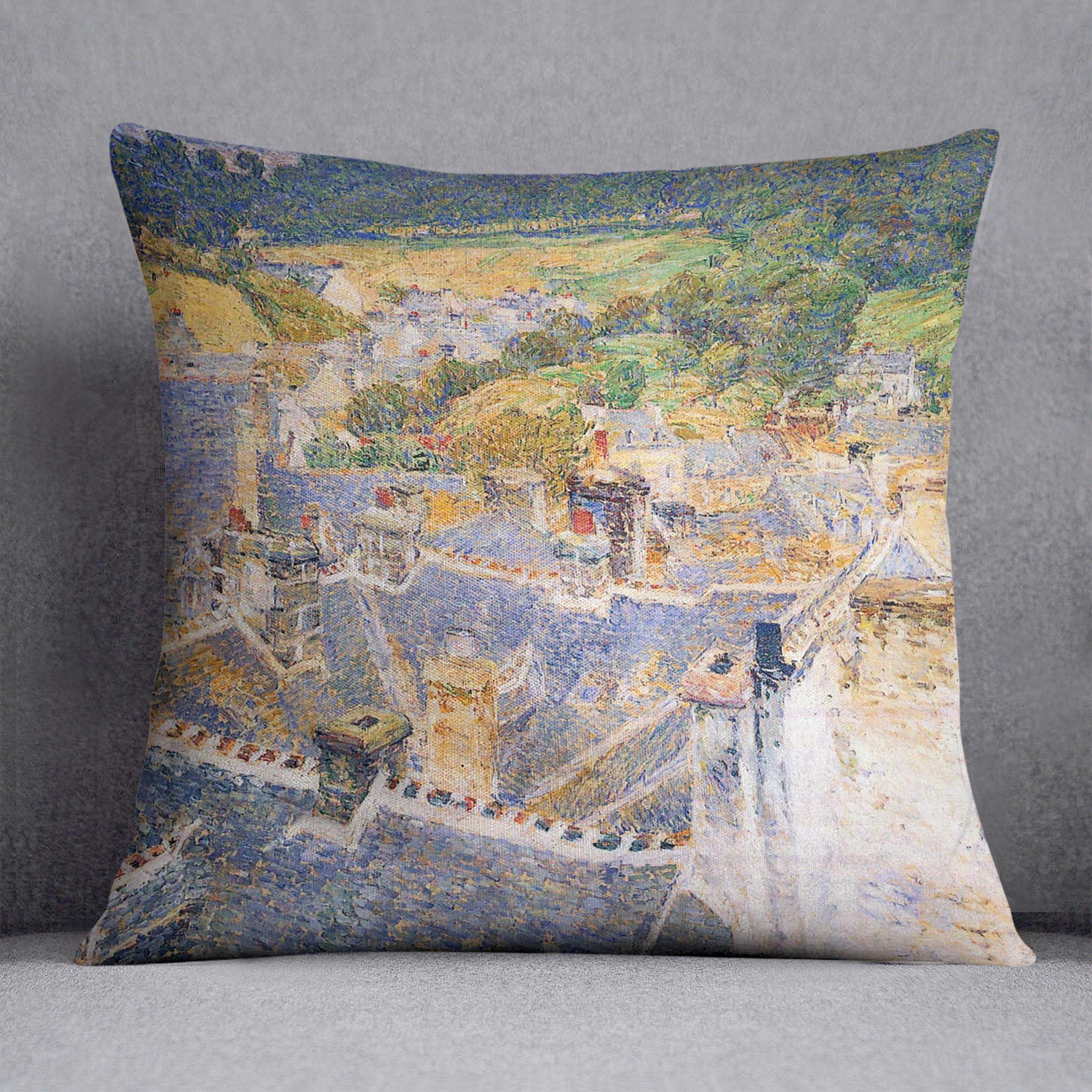 Roofs Pont-Aven by Hassam Cushion - Canvas Art Rocks - 1