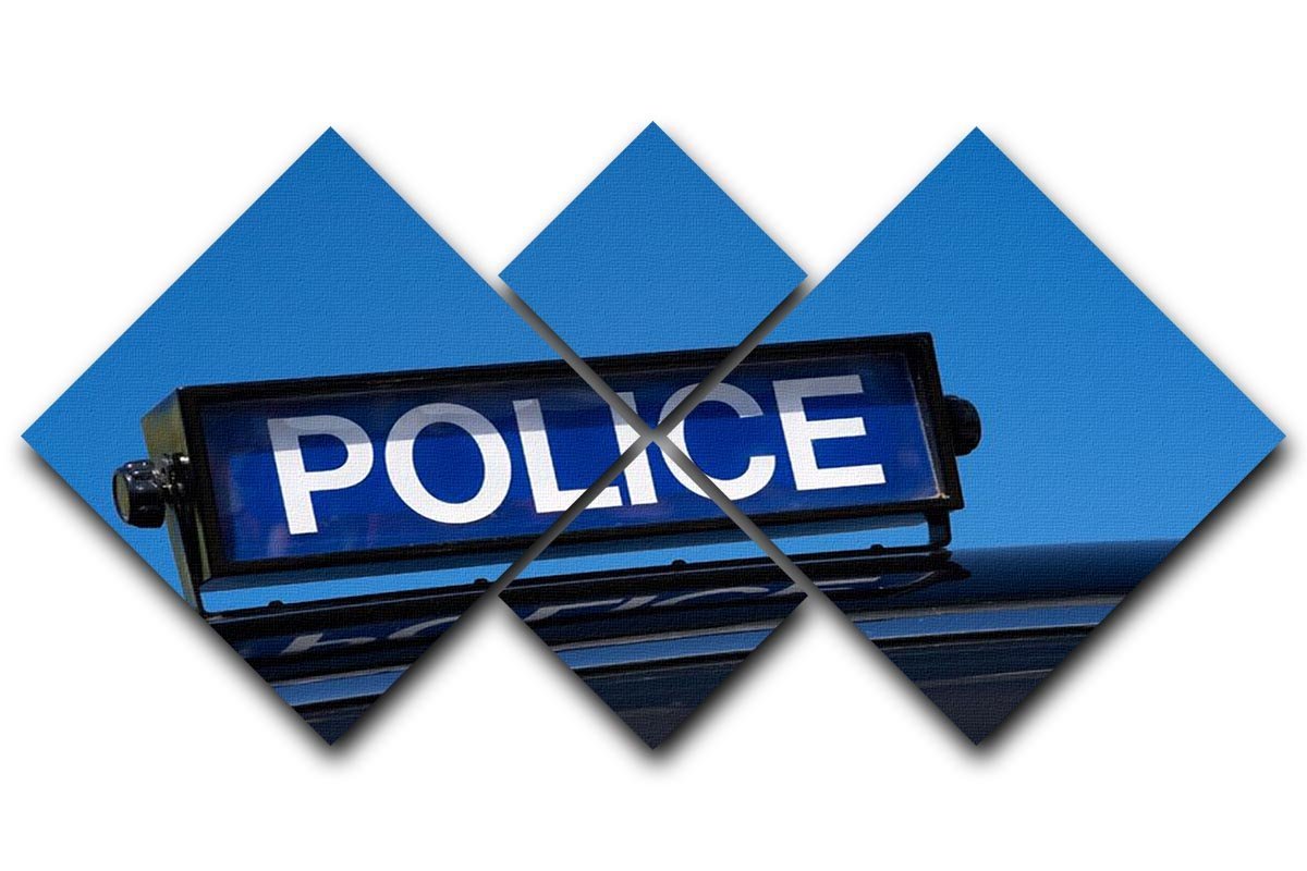 Rooftop sign on a vintage british police car 4 Square Multi Panel Canvas  - Canvas Art Rocks - 1
