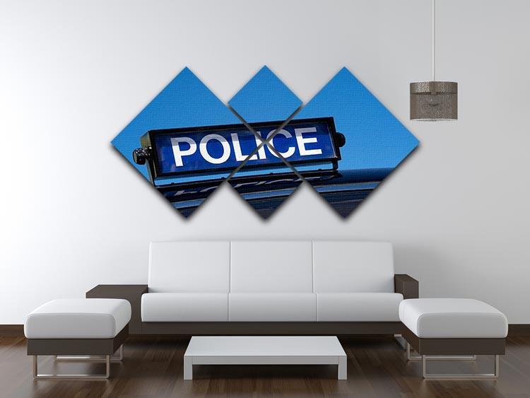 Rooftop sign on a vintage british police car 4 Square Multi Panel Canvas  - Canvas Art Rocks - 3