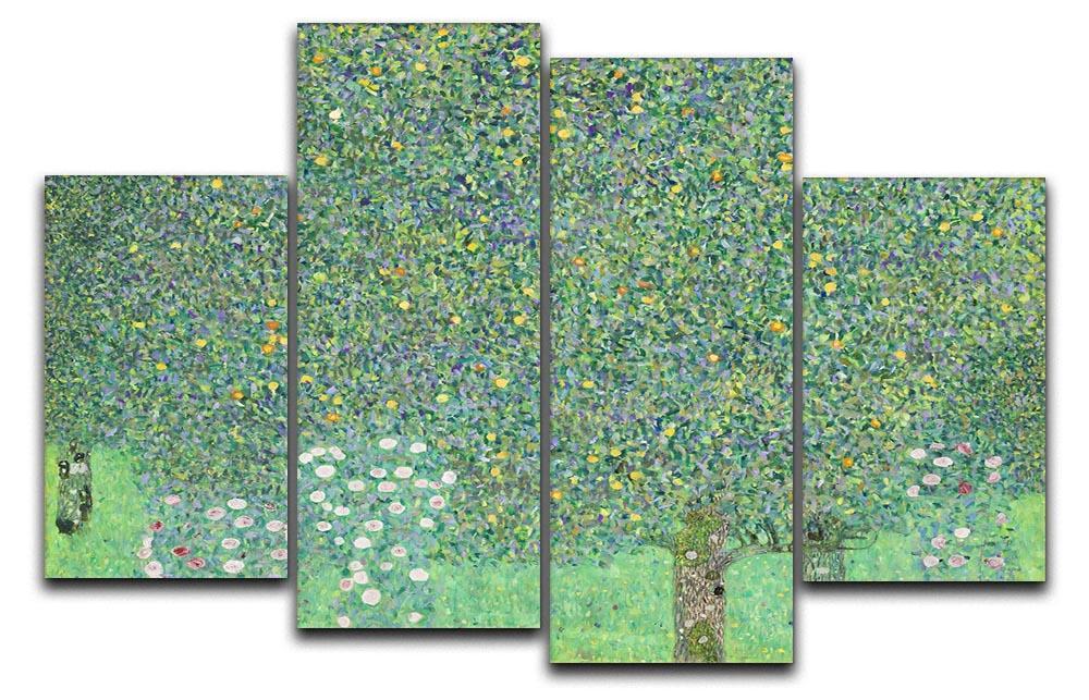 Rose bushes under the Trees by Klimt 4 Split Panel Canvas  - Canvas Art Rocks - 1
