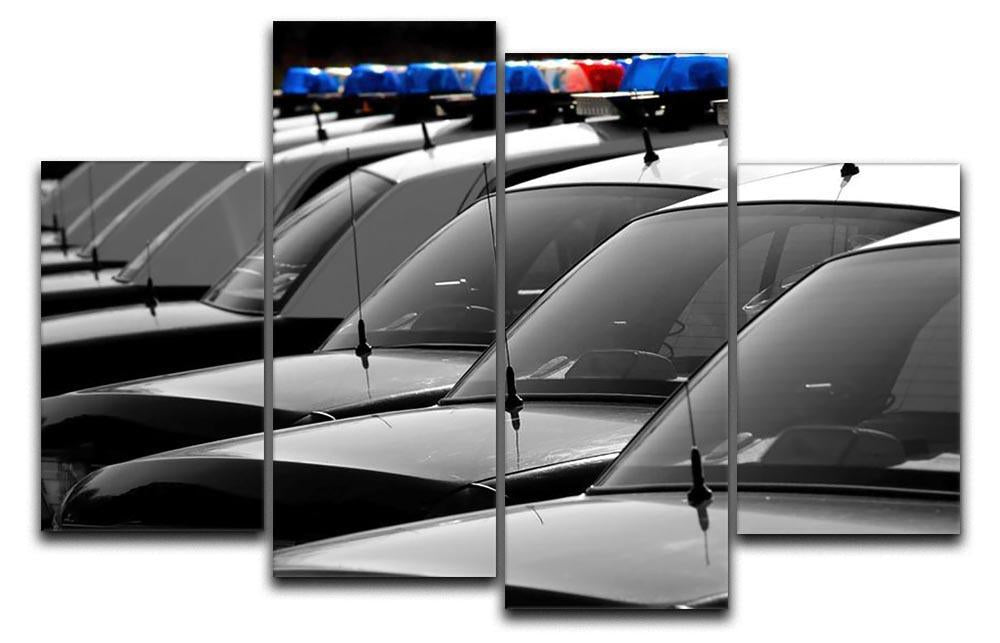 Row of Police Cars with Blue and Red Lights 4 Split Panel Canvas  - Canvas Art Rocks - 1