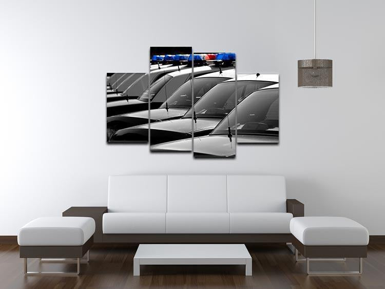 Row of Police Cars with Blue and Red Lights 4 Split Panel Canvas  - Canvas Art Rocks - 3