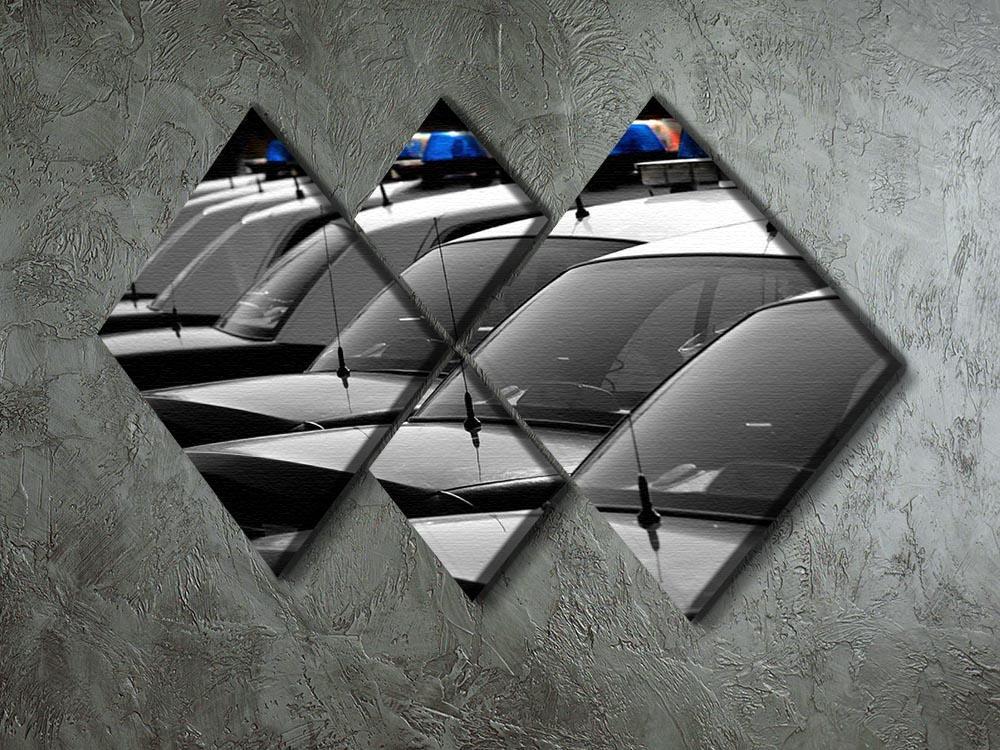 Row of Police Cars with Blue and Red Lights 4 Square Multi Panel Canvas  - Canvas Art Rocks - 2